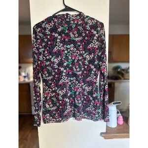 Floral Print Mock Neck Long Sleeve‎ Lightweight Top Blouse